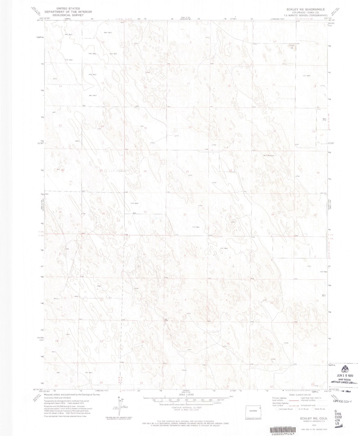 Classic USGS Eckley NE Colorado 7.5'x7.5' Topo Map Image