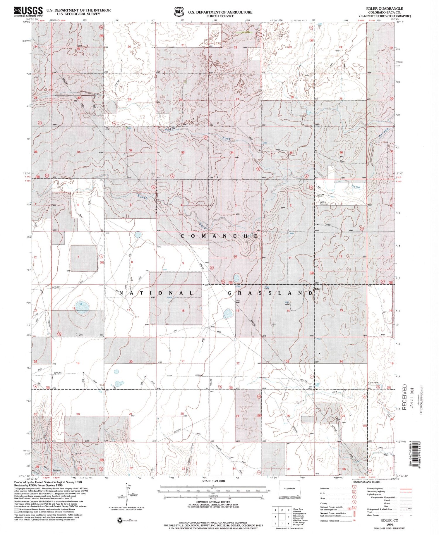 Classic USGS Edler Colorado 7.5'x7.5' Topo Map Image