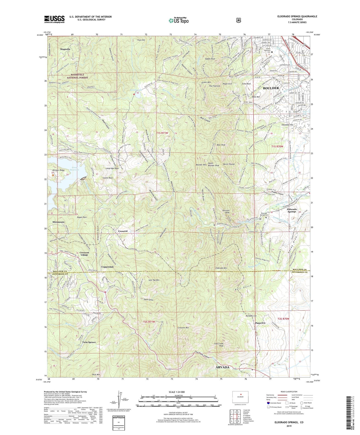 Eldorado Springs Colorado US Topo Map Image