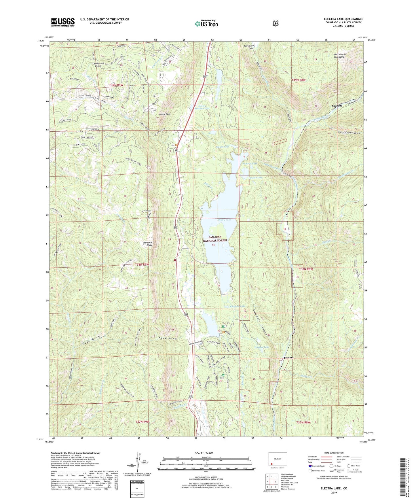 Electra Lake Colorado US Topo Map Image