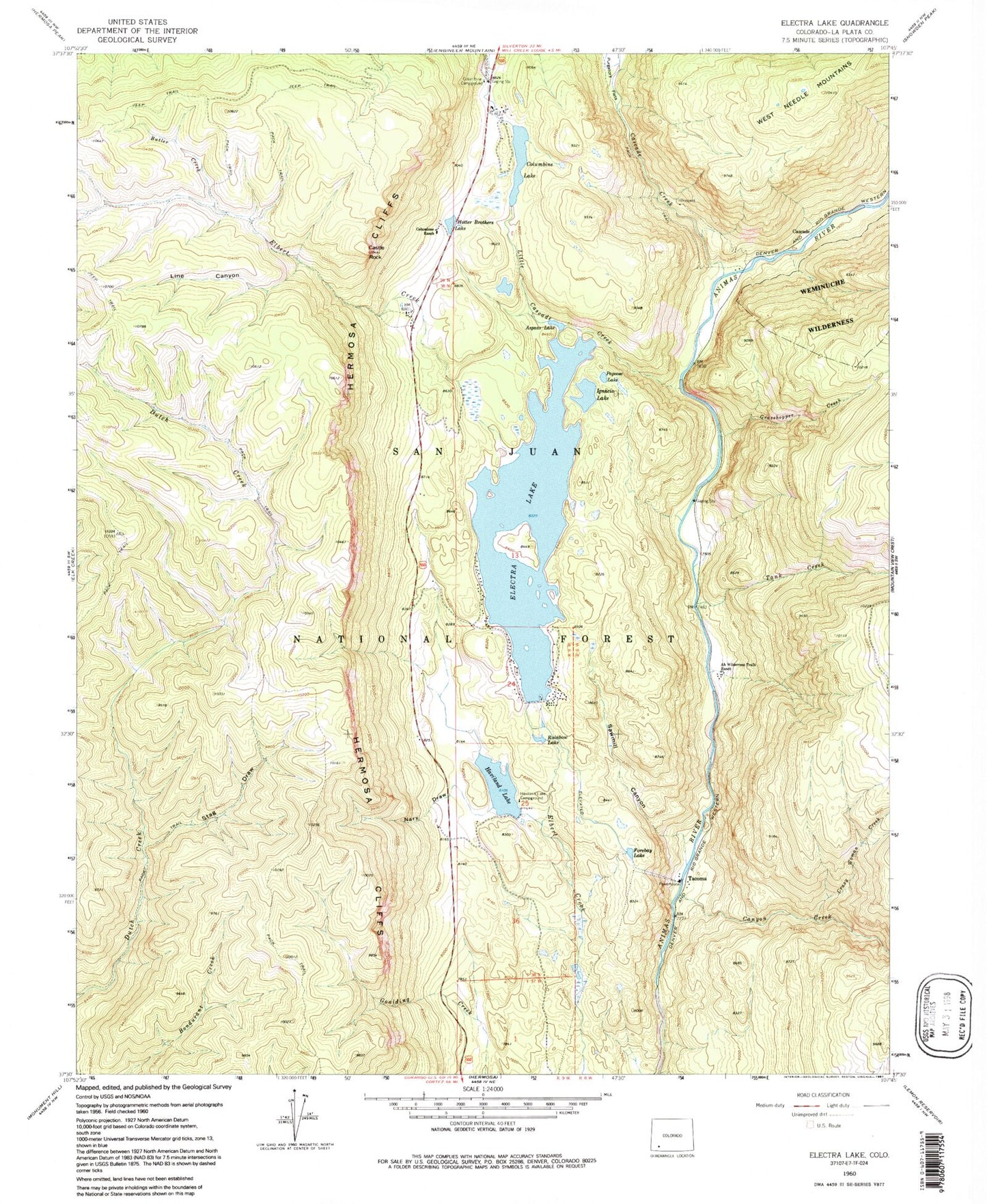 Classic USGS Electra Lake Colorado 7.5'x7.5' Topo Map Image