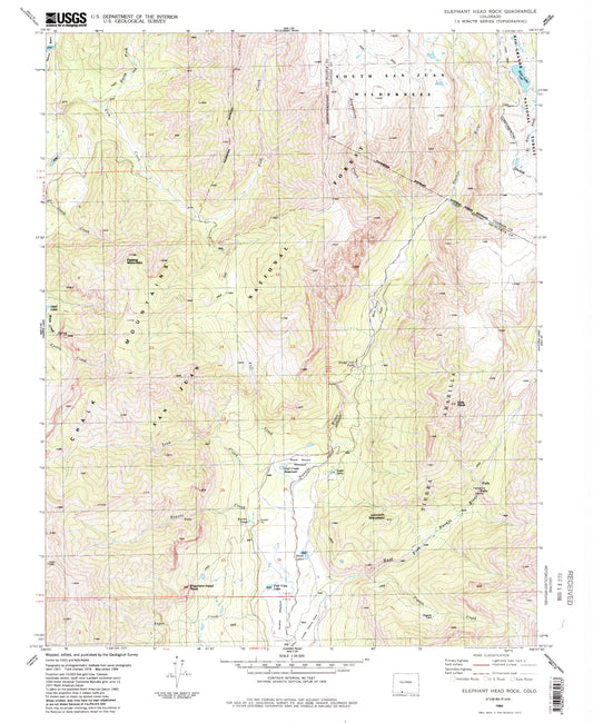 Classic USGS Elephant Head Rock Colorado 7.5'x7.5' Topo Map Image