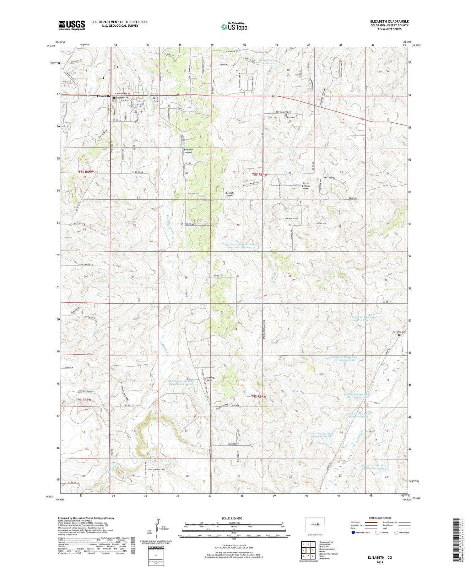 Elizabeth Colorado US Topo Map Image