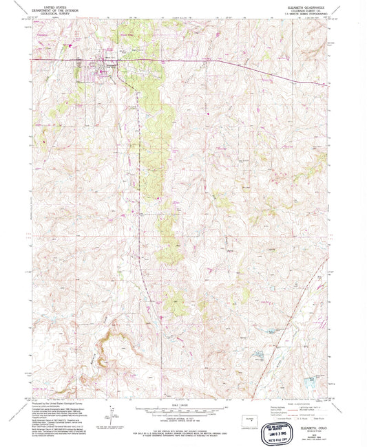 Classic USGS Elizabeth Colorado 7.5'x7.5' Topo Map Image