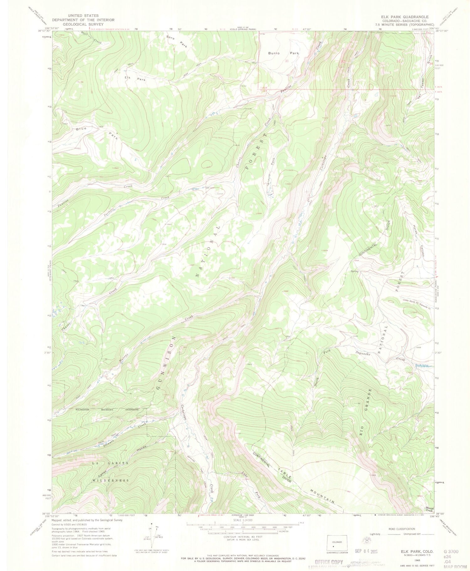 Classic USGS Elk Park Colorado 7.5'x7.5' Topo Map Image
