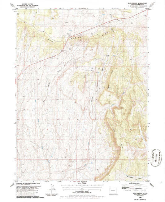 Classic USGS Elk Springs Colorado 7.5'x7.5' Topo Map Image