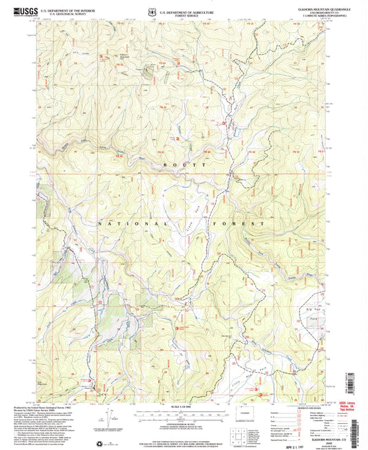 Classic USGS Elkhorn Mountain Colorado 7.5'x7.5' Topo Map Image
