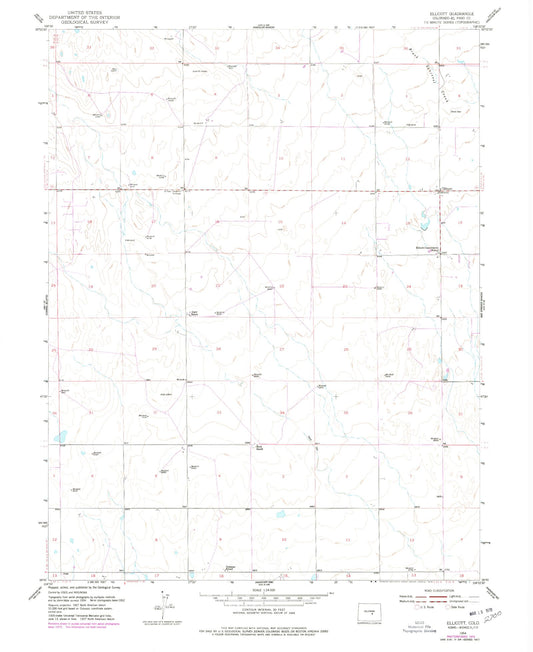 Classic USGS Ellicott Colorado 7.5'x7.5' Topo Map Image