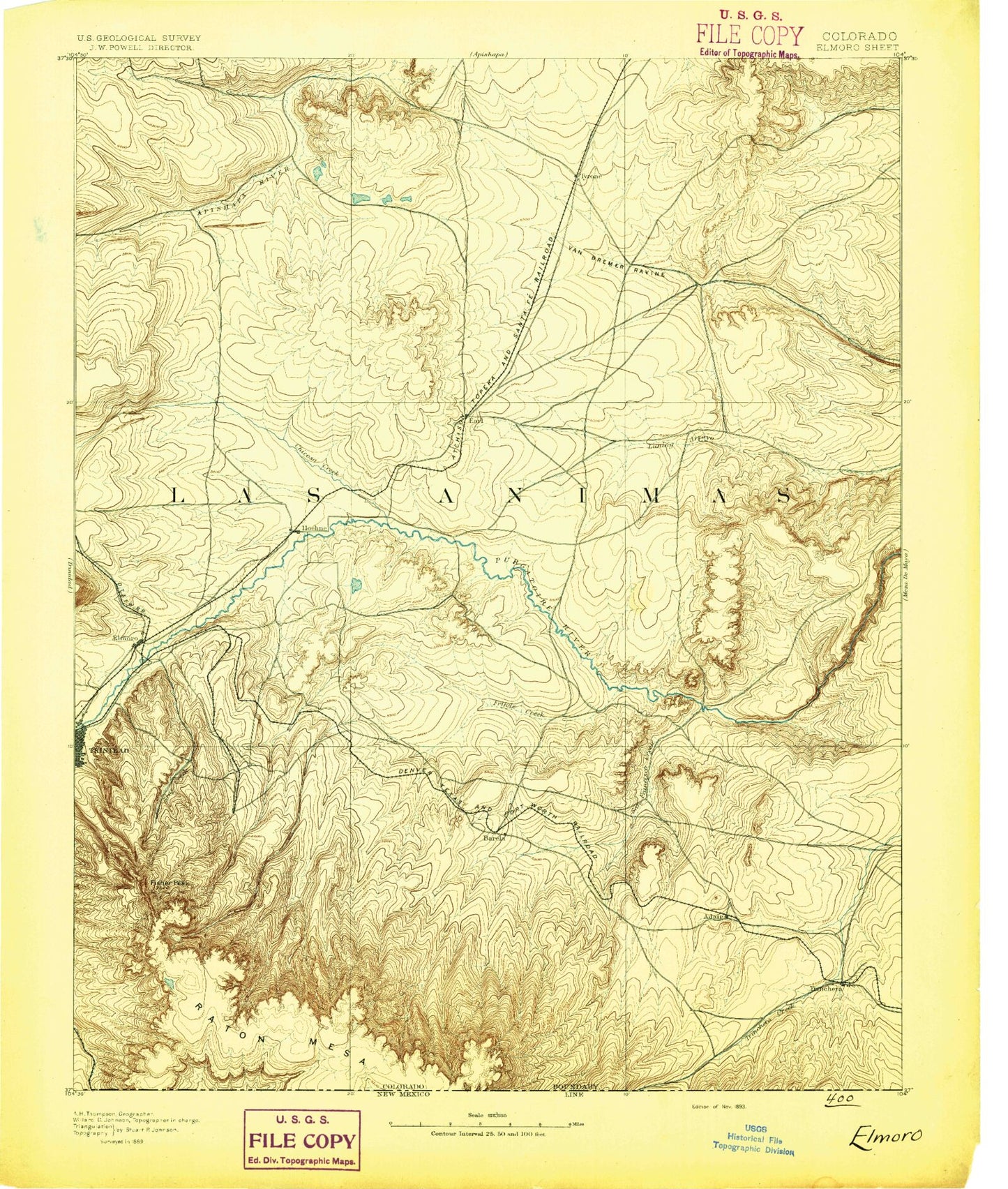 Historic 1893 Elmore Colorado 30'x30' Topo Map Image