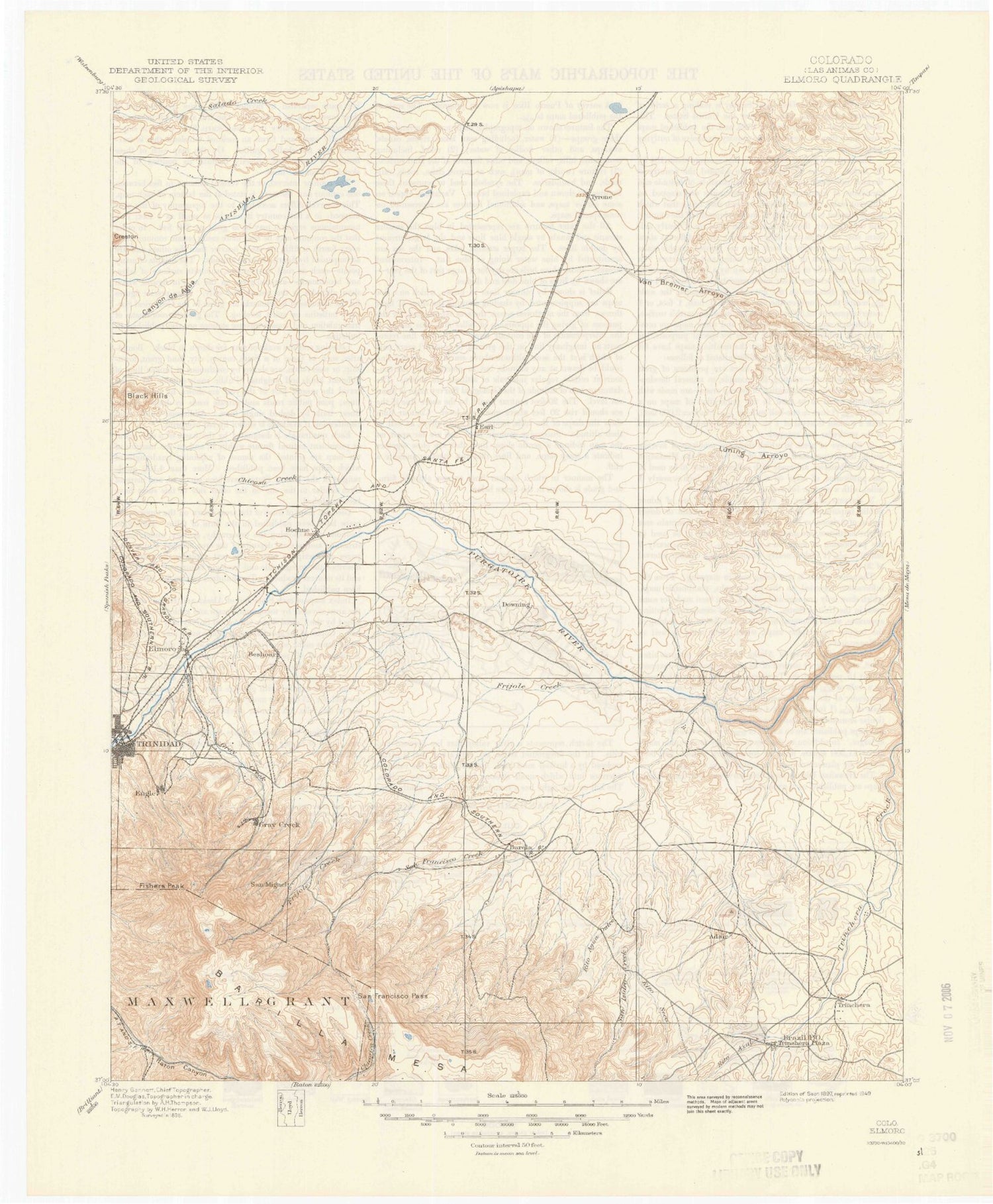 Historic 1897 Elmore Colorado 30'x30' Topo Map Image