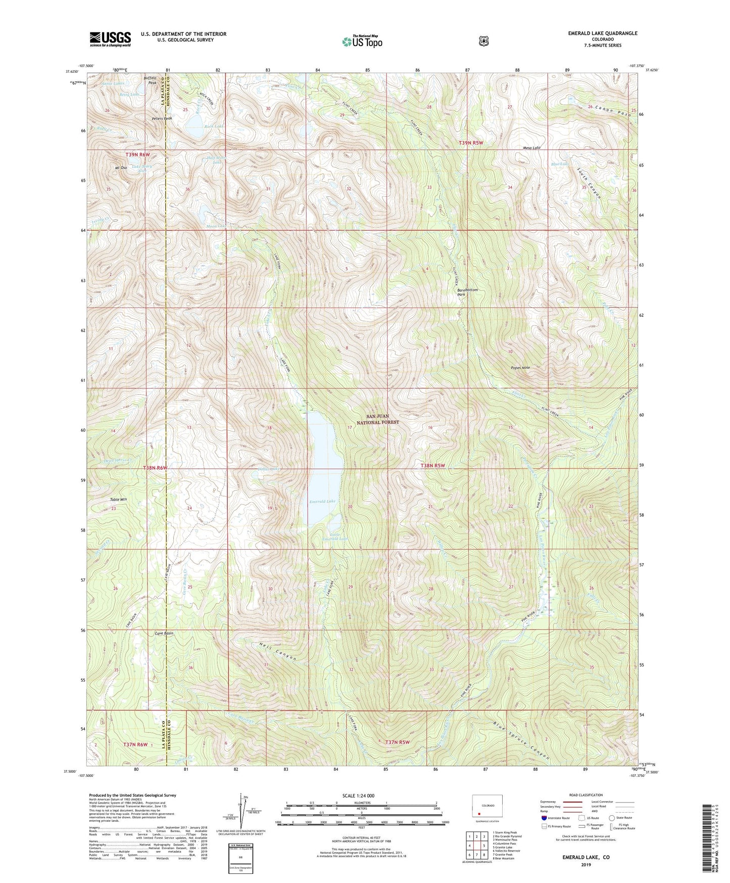 Emerald Lake Colorado US Topo Map Image
