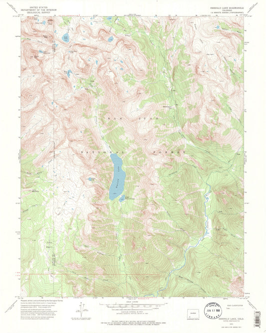 USGS Classic Emerald Lake Colorado 7.5'x7.5' Topo Map Image