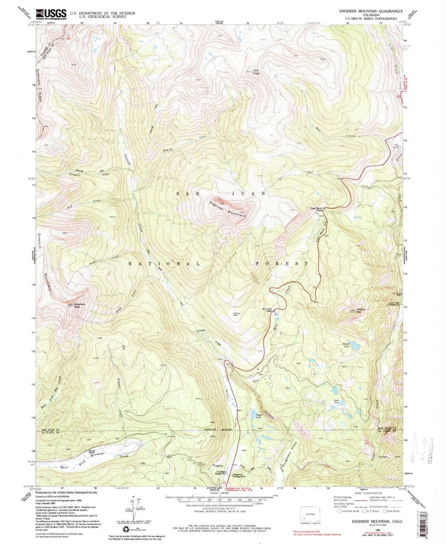 Classic USGS Engineer Mountain Colorado 7.5'x7.5' Topo Map Image