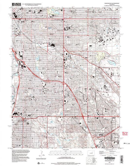 Classic USGS Englewood Colorado 7.5'x7.5' Topo Map Image