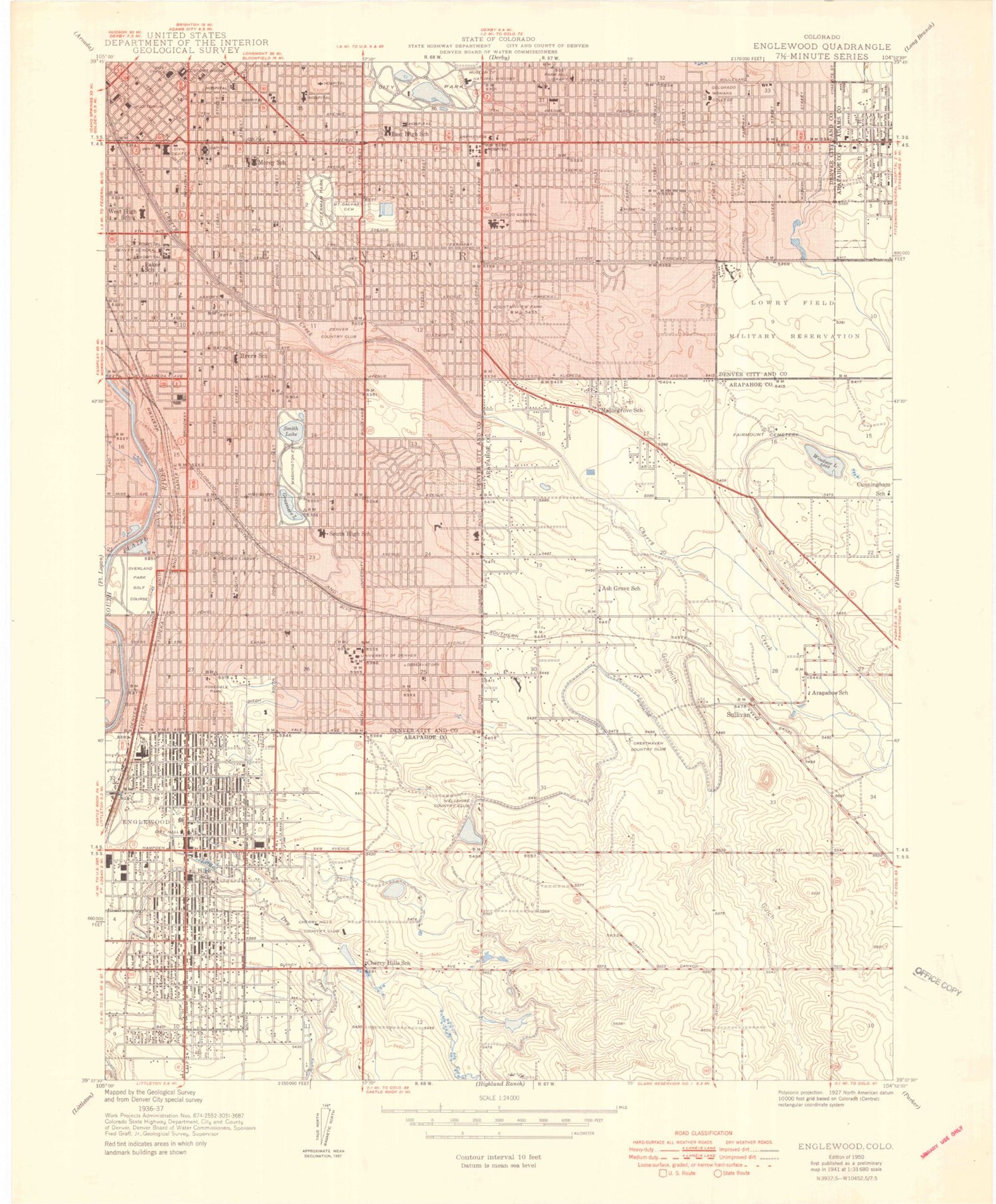 Classic USGS Englewood Colorado 7.5'x7.5' Topo Map Image