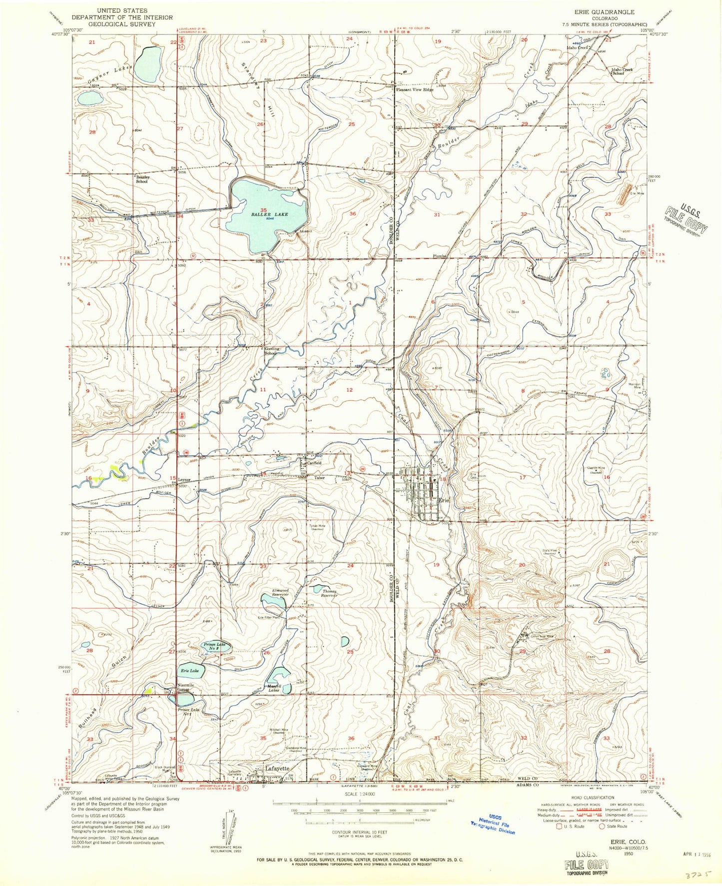Classic USGS Erie Colorado 7.5'x7.5' Topo Map Image