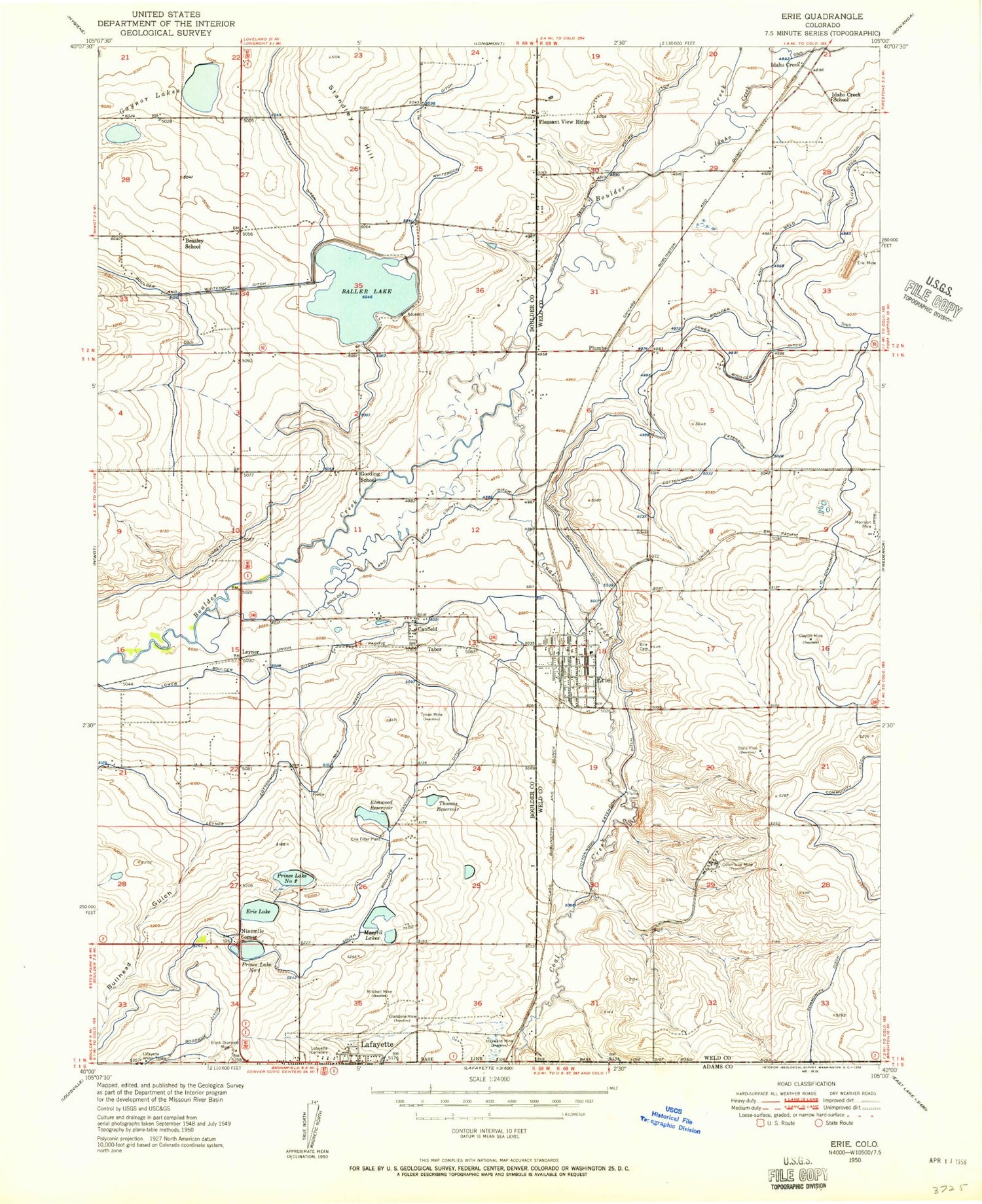 Classic USGS Erie Colorado 7.5'x7.5' Topo Map Image