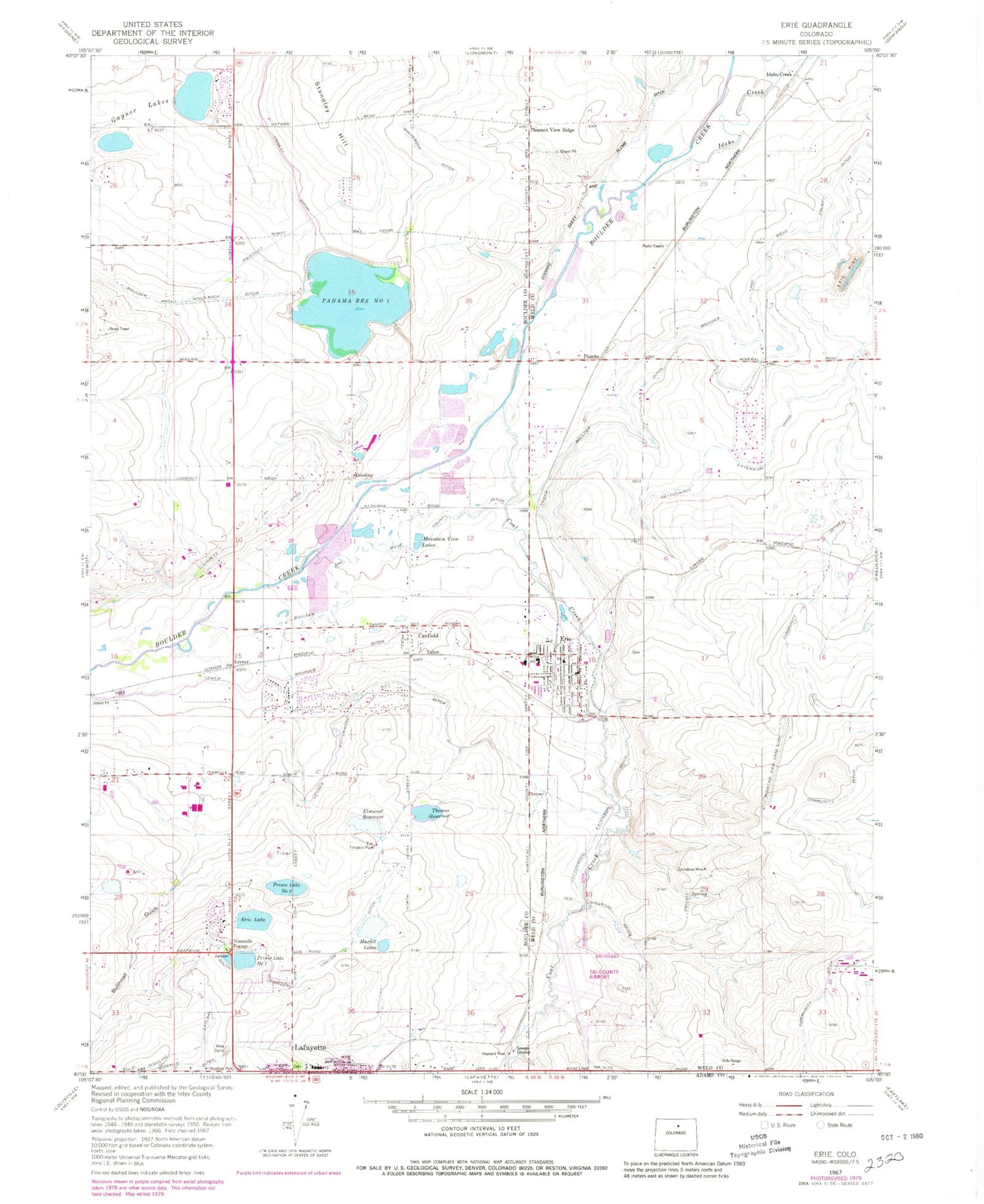 Classic USGS Erie Colorado 7.5'x7.5' Topo Map Image