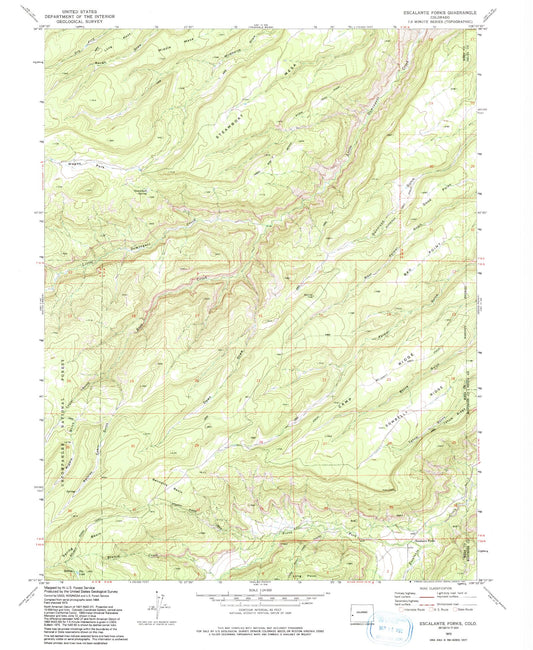 Classic USGS Escalante Forks Colorado 7.5'x7.5' Topo Map Image