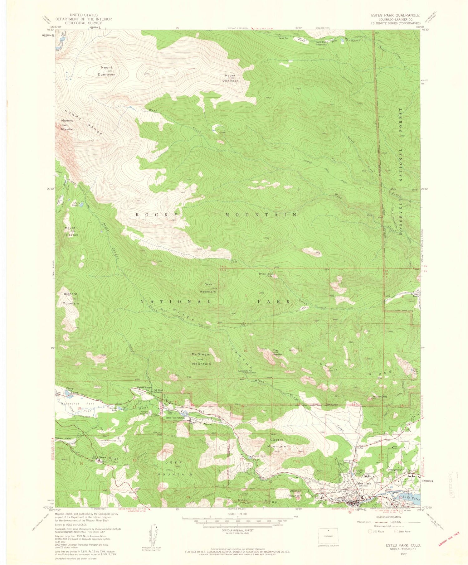 Classic USGS Estes Park Colorado 7.5'x7.5' Topo Map Image