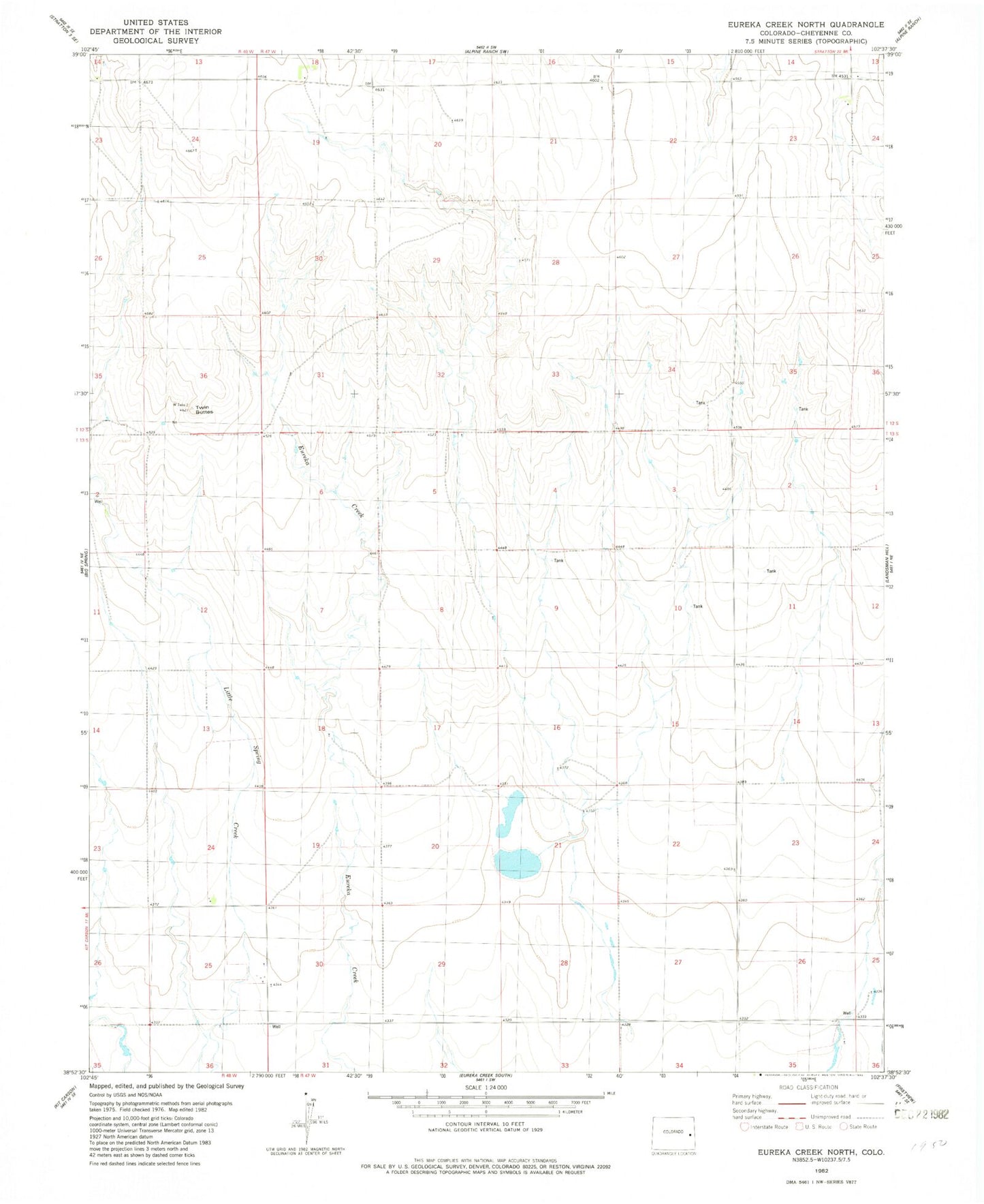 Classic USGS Eureka Creek North Colorado 7.5'x7.5' Topo Map Image