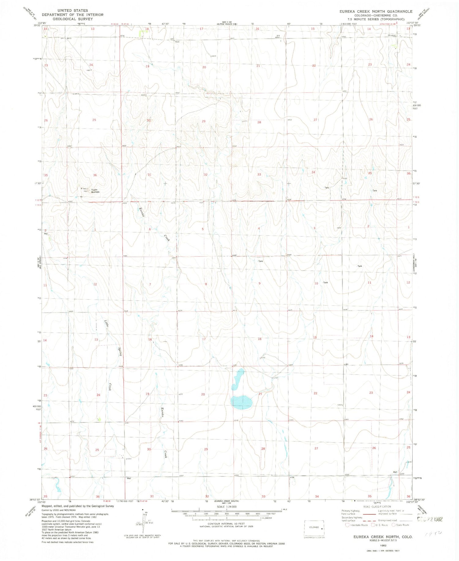 Classic USGS Eureka Creek North Colorado 7.5'x7.5' Topo Map Image
