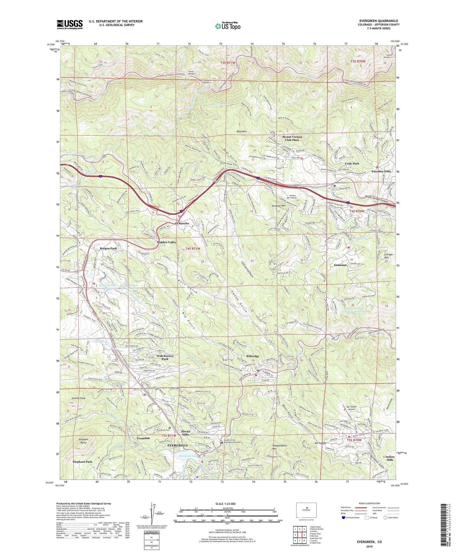 Evergreen Colorado US Topo Map Image