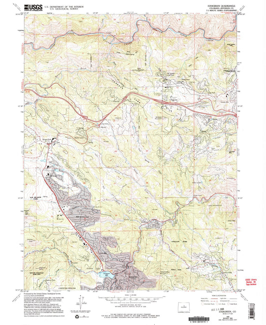 Classic USGS Evergreen Colorado 7.5'x7.5' Topo Map Image