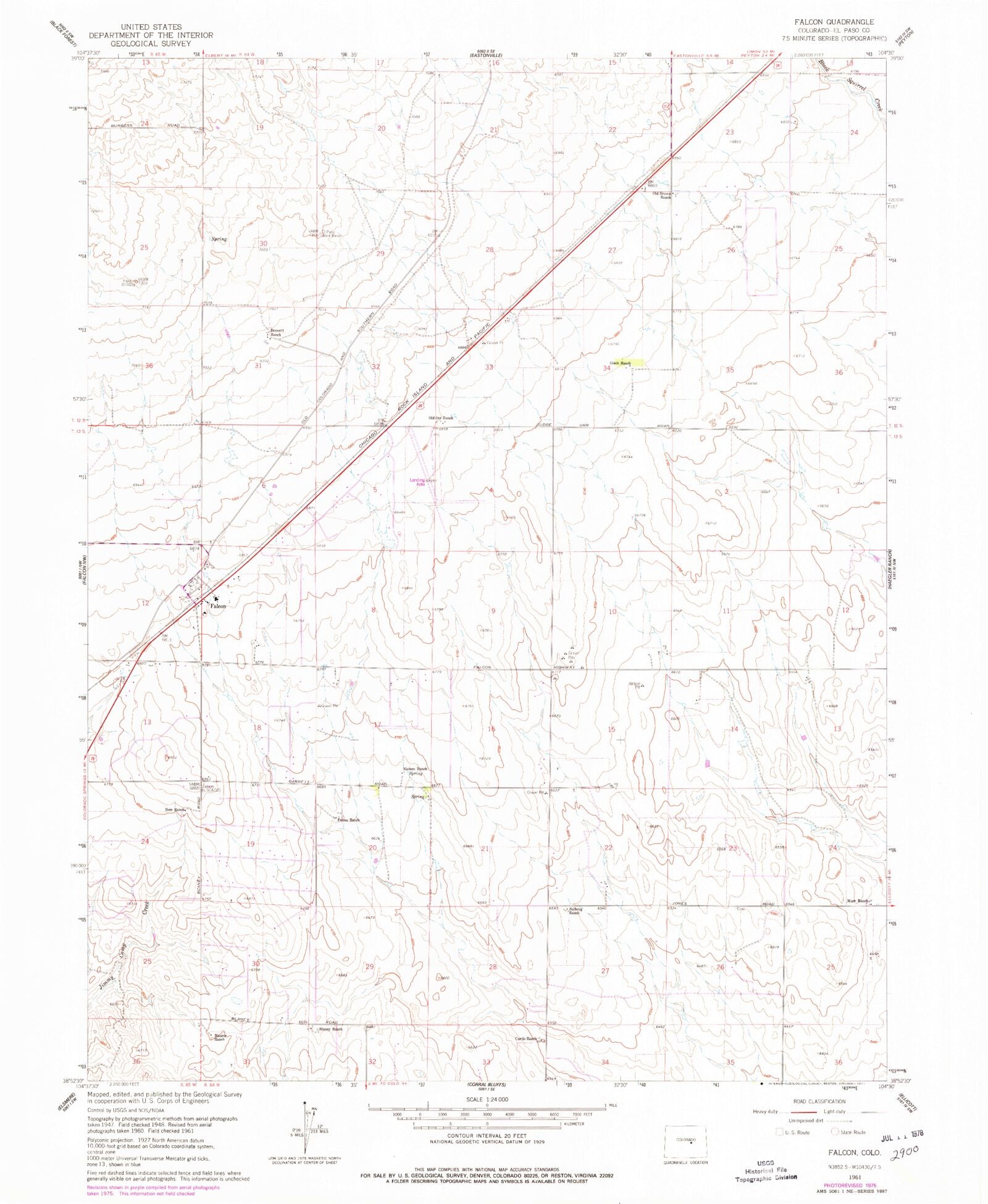 Classic USGS Falcon Colorado 7.5'x7.5' Topo Map MyTopo Map Store