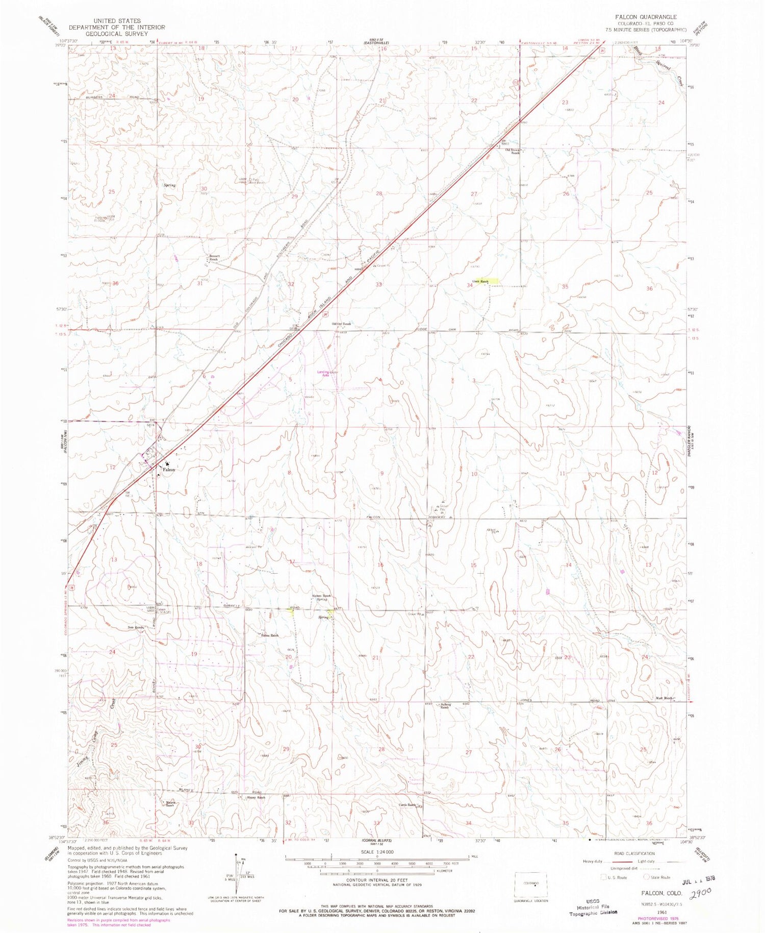 Classic USGS Falcon Colorado 7.5'x7.5' Topo Map Image