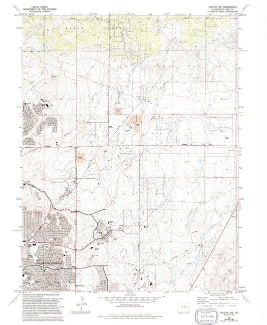 Classic USGS Falcon NW Colorado 7.5'x7.5' Topo Map Image