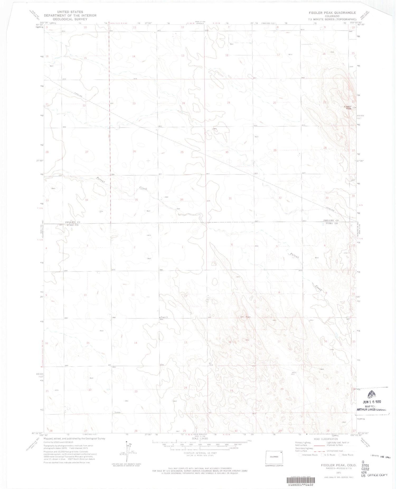 Classic USGS Fiddler Peak Colorado 7.5'x7.5' Topo Map Image
