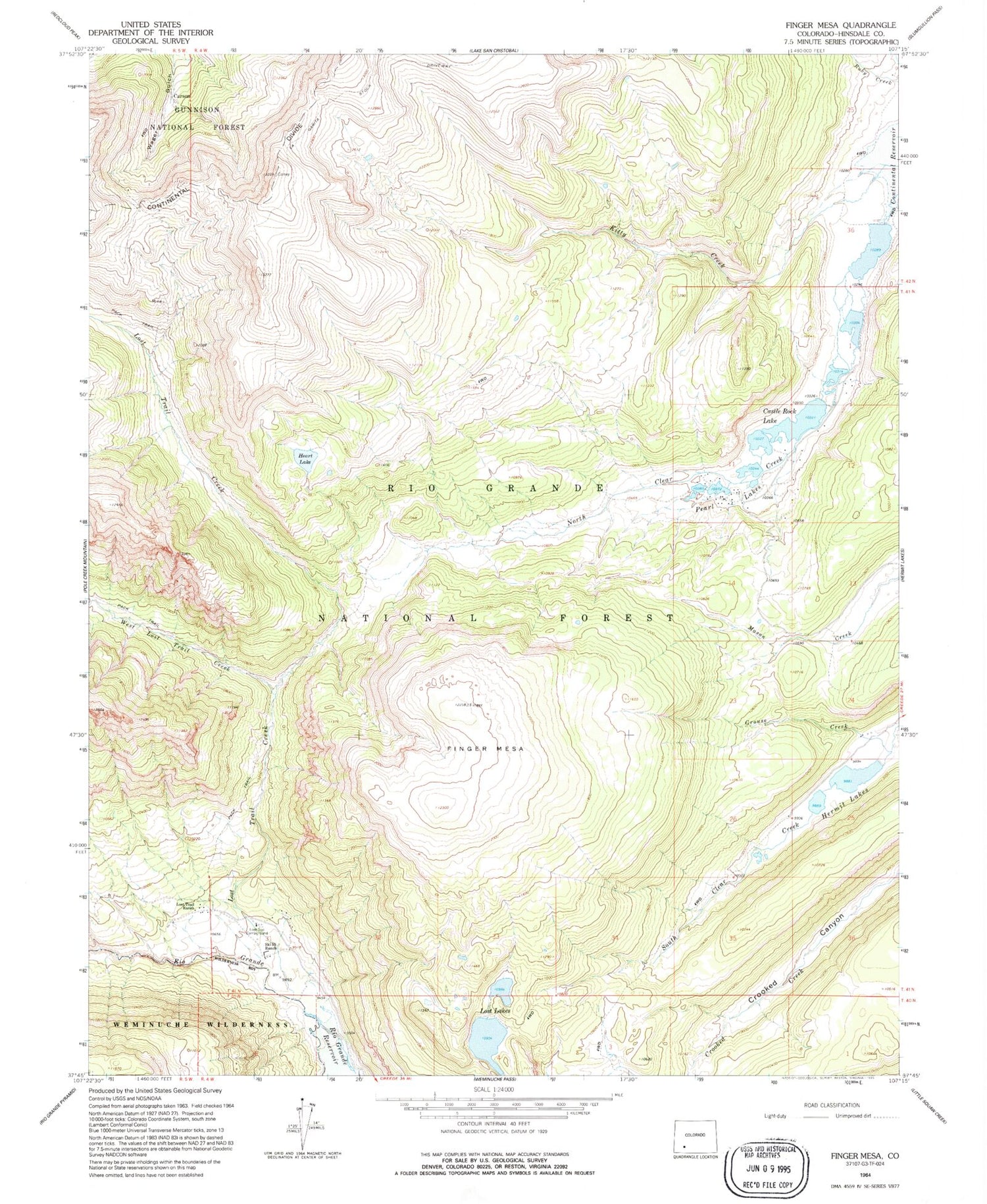 Classic USGS Finger Mesa Colorado 7.5'x7.5' Topo Map Image