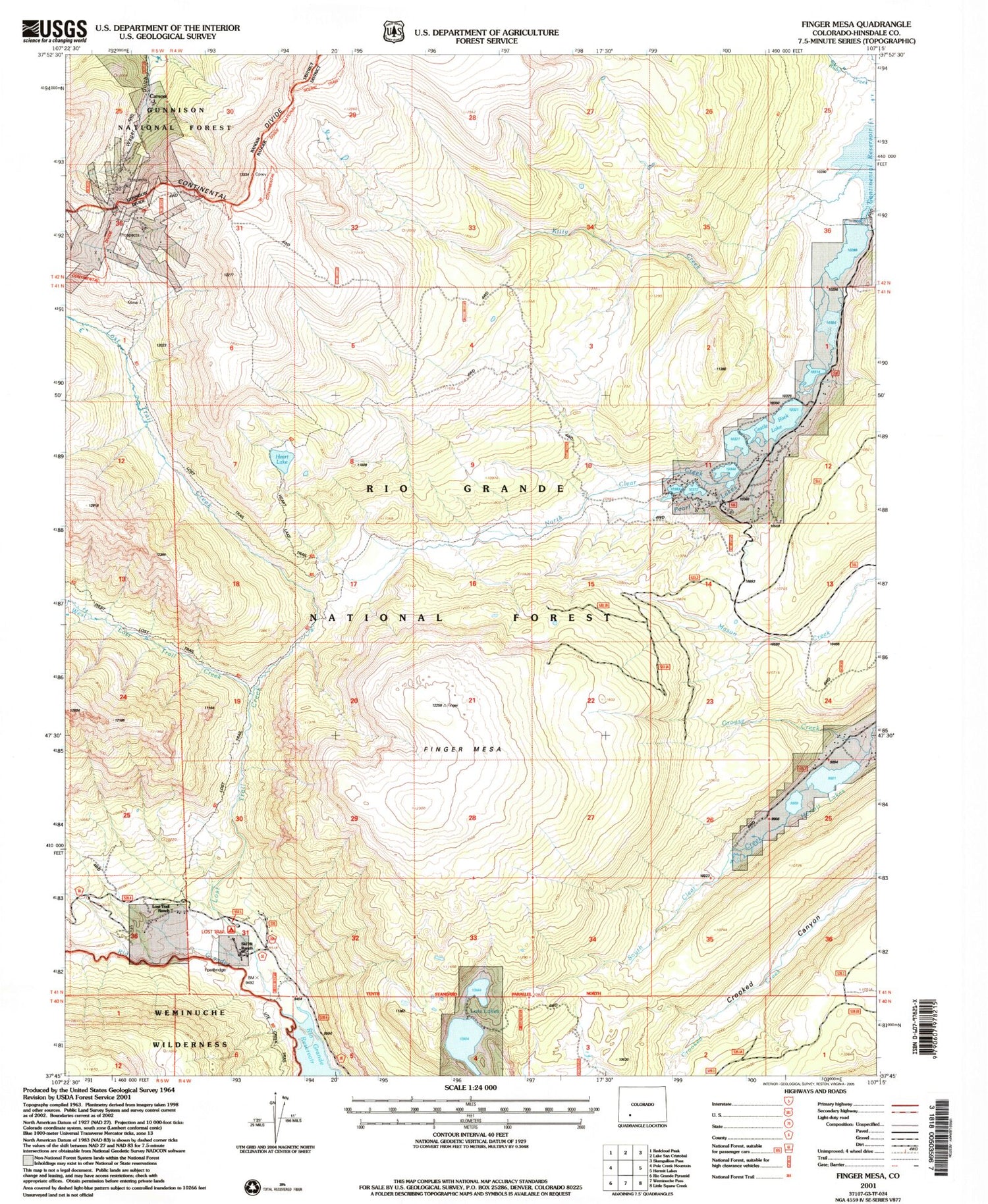 Classic USGS Finger Mesa Colorado 7.5'x7.5' Topo Map Image