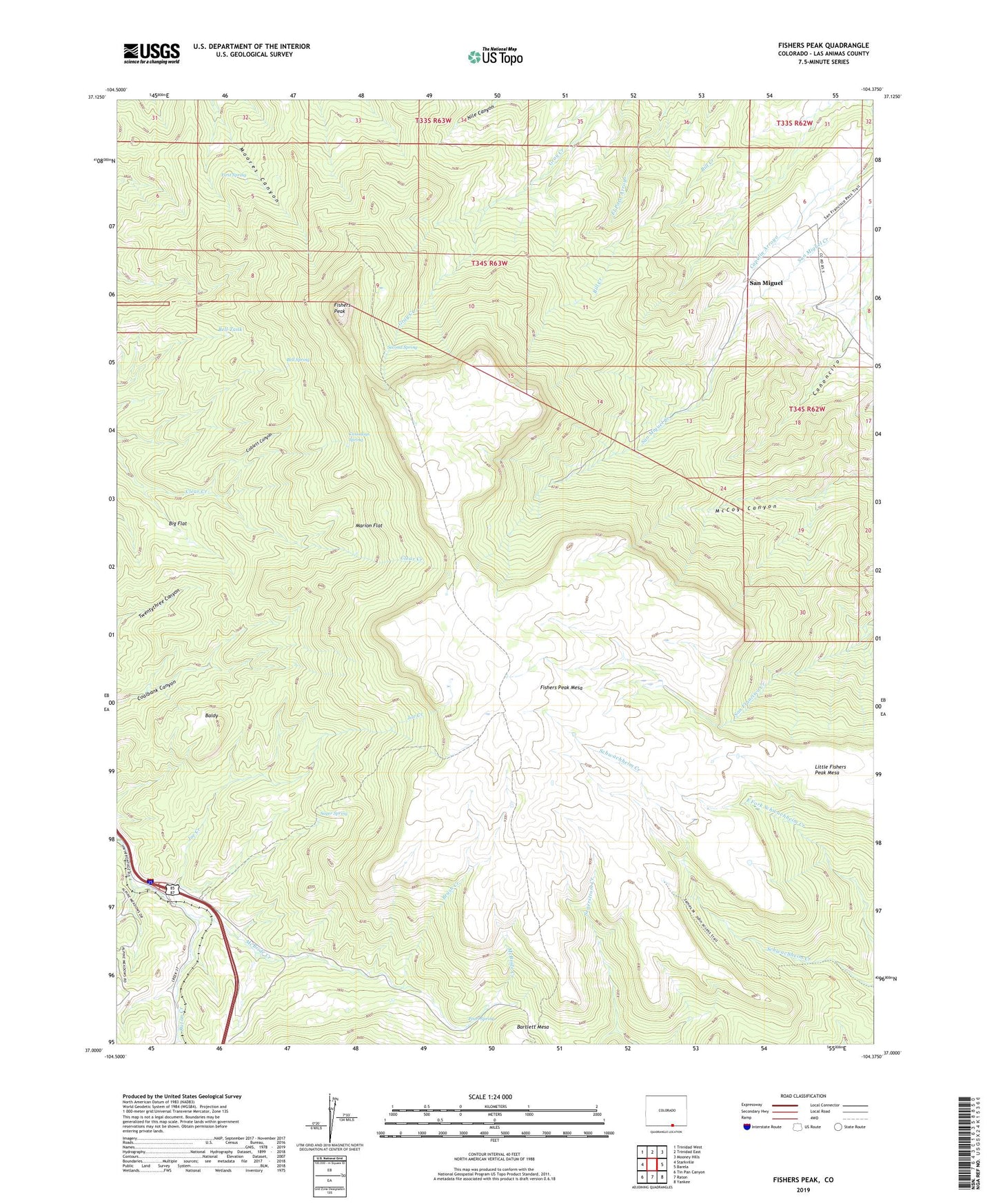 Fishers Peak Colorado US Topo Map Image
