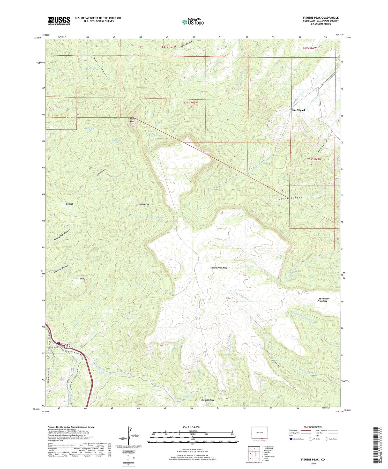Fishers Peak Colorado US Topo Map Image