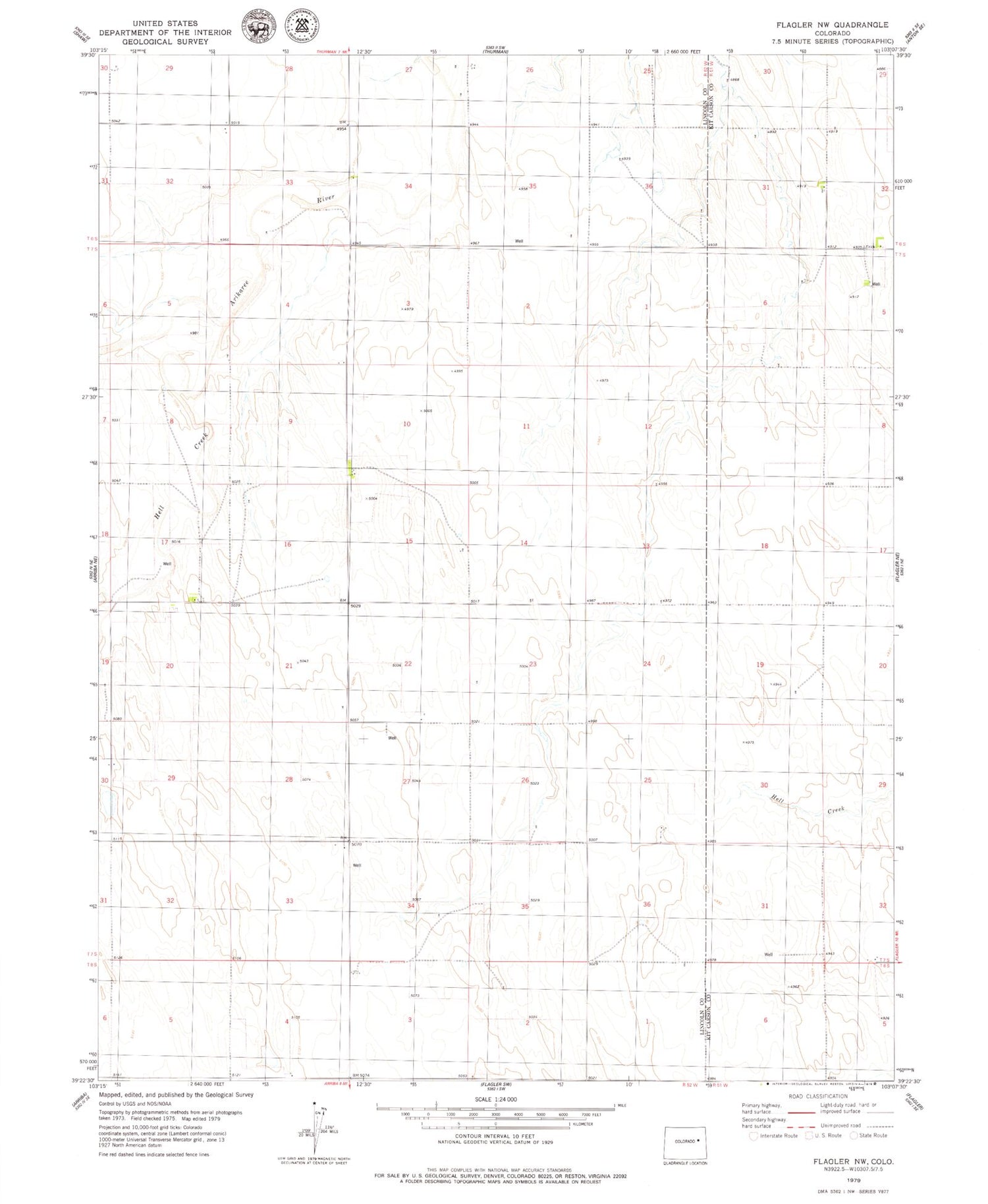 Classic USGS Flagler NW Colorado 7.5'x7.5' Topo Map Image