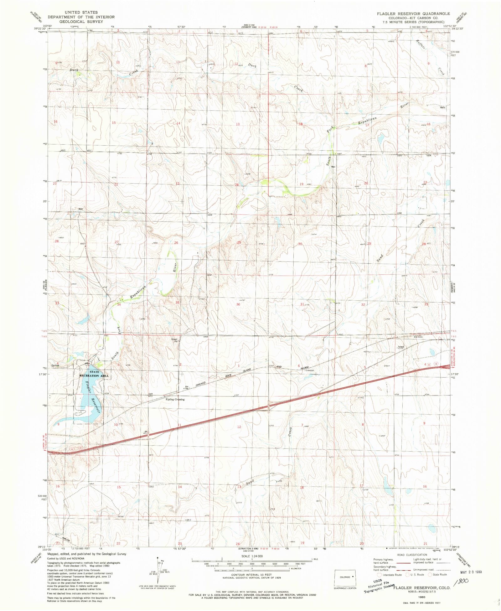Classic USGS Flagler Reservoir Colorado 7.5'x7.5' Topo Map MyTopo Map Store