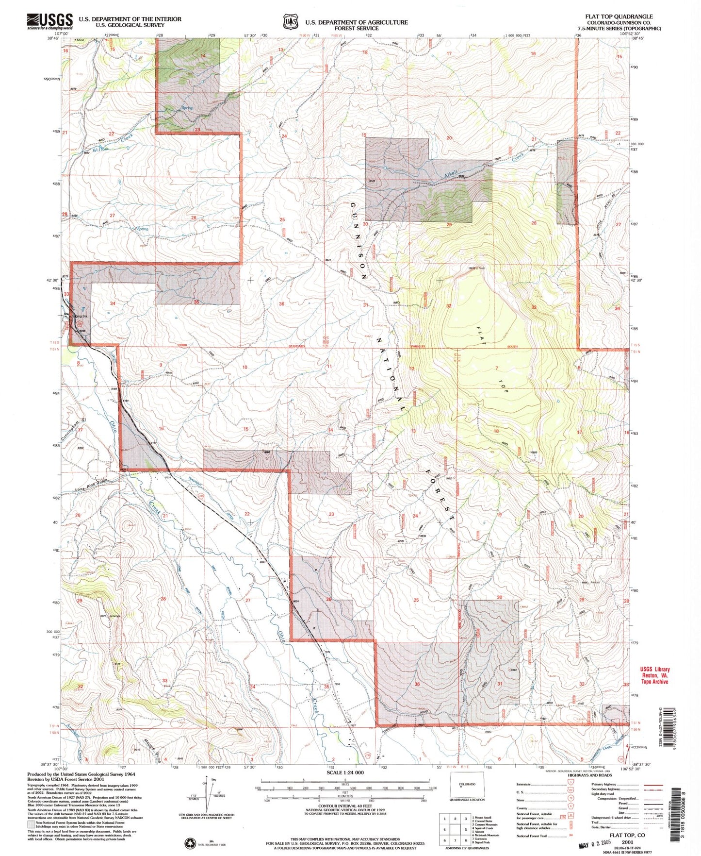 Classic USGS Flat Top Colorado 7.5'x7.5' Topo Map Image