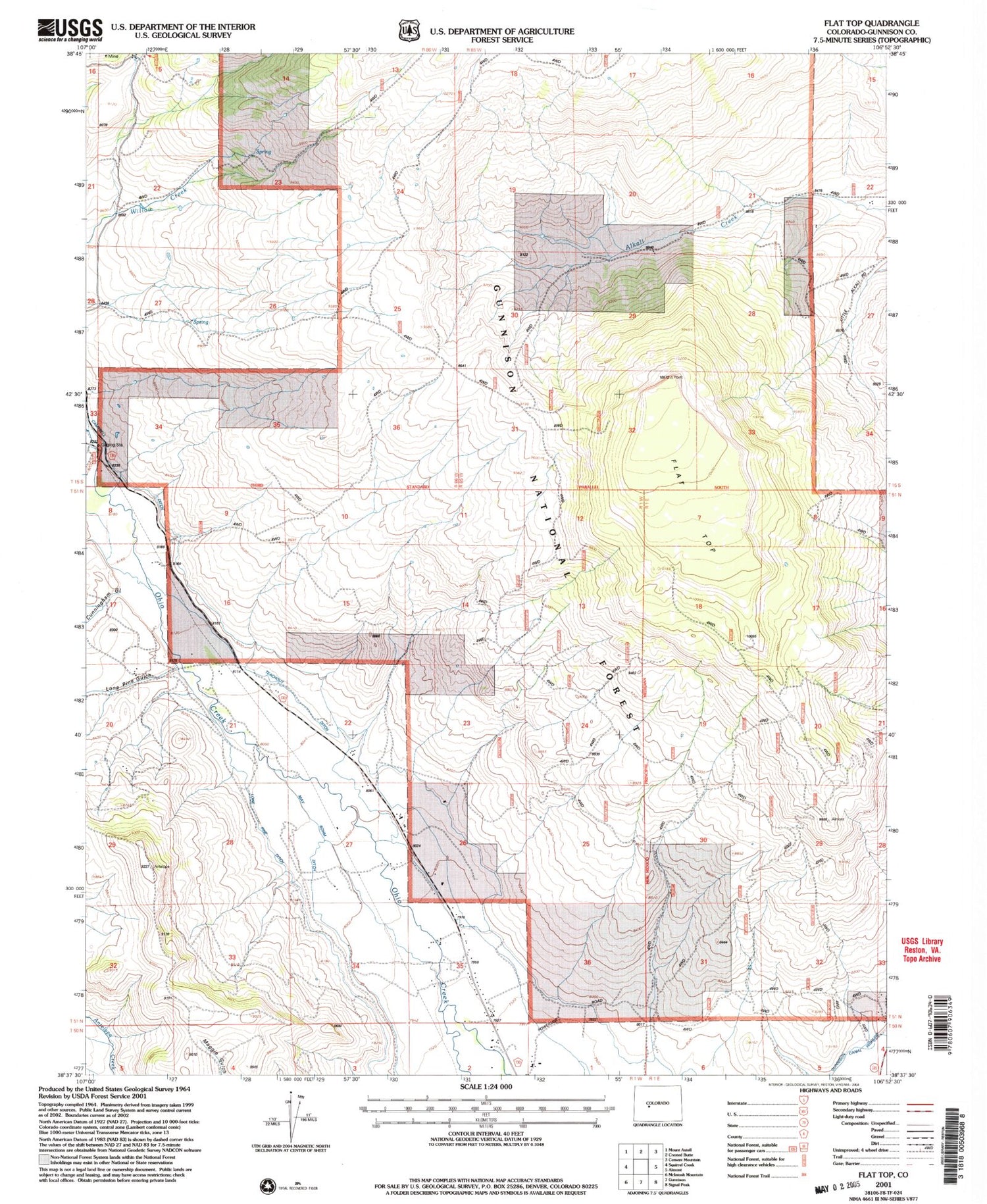 Classic USGS Flat Top Colorado 7.5'x7.5' Topo Map Image