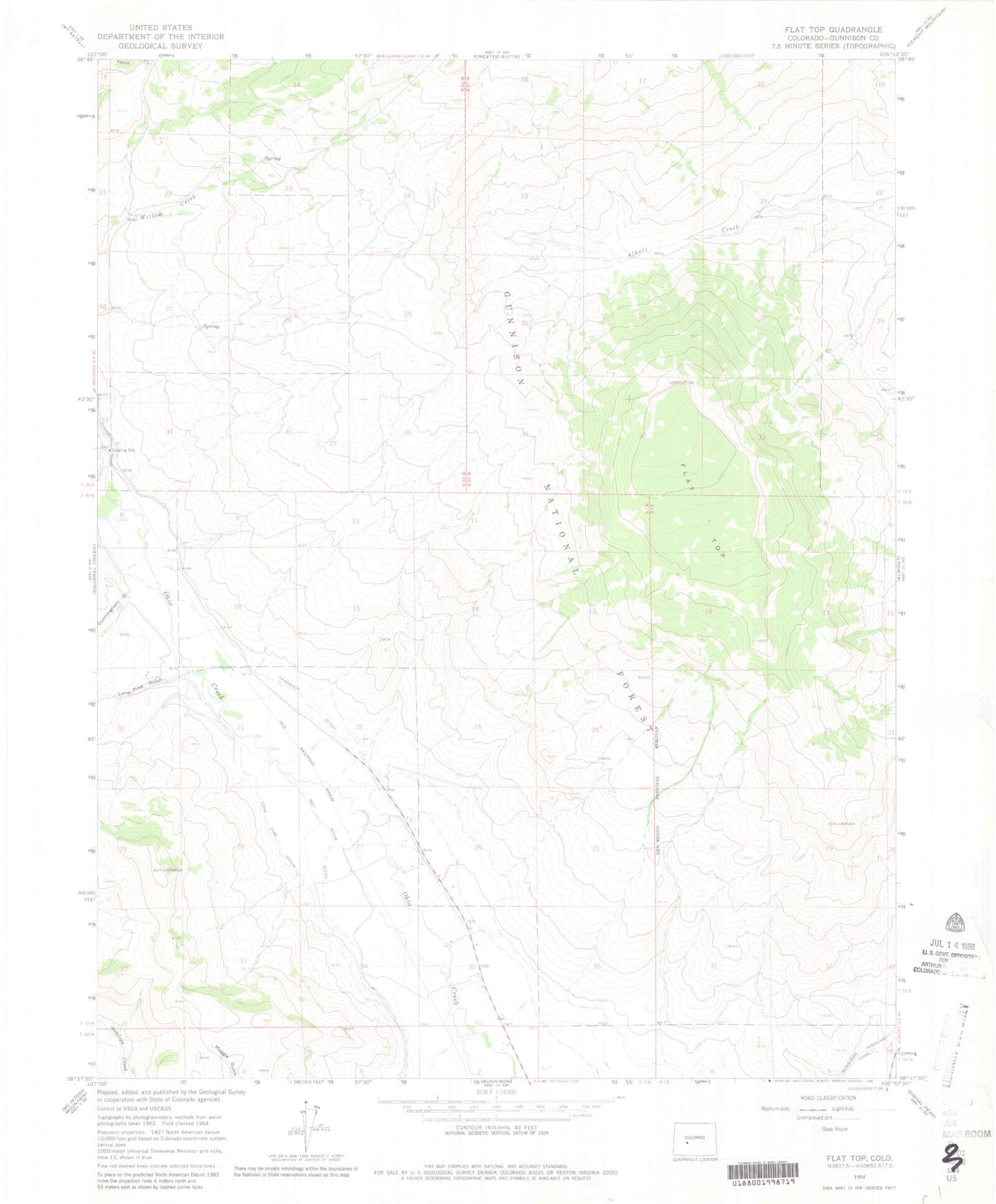 Classic USGS Flat Top Colorado 7.5'x7.5' Topo Map Image