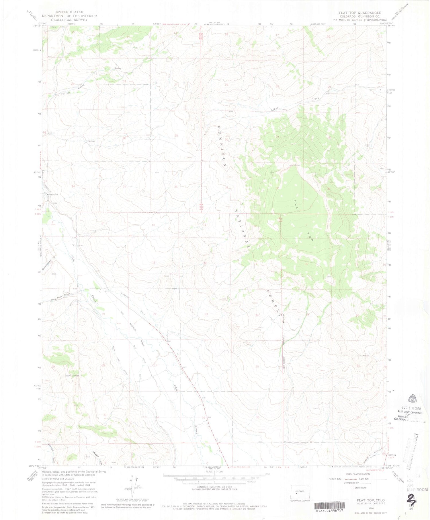 Classic USGS Flat Top Colorado 7.5'x7.5' Topo Map Image