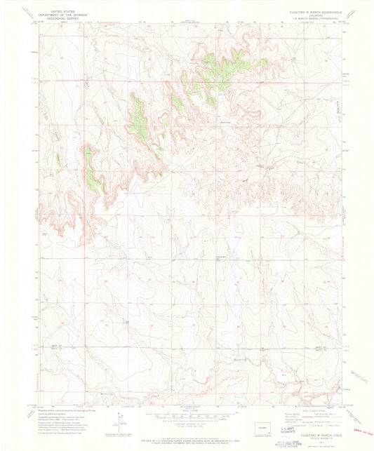 Classic USGS Floating W Ranch Colorado 7.5'x7.5' Topo Map Image