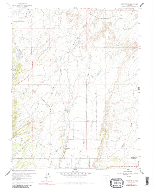 Classic USGS Florence SE Colorado 7.5'x7.5' Topo Map Image