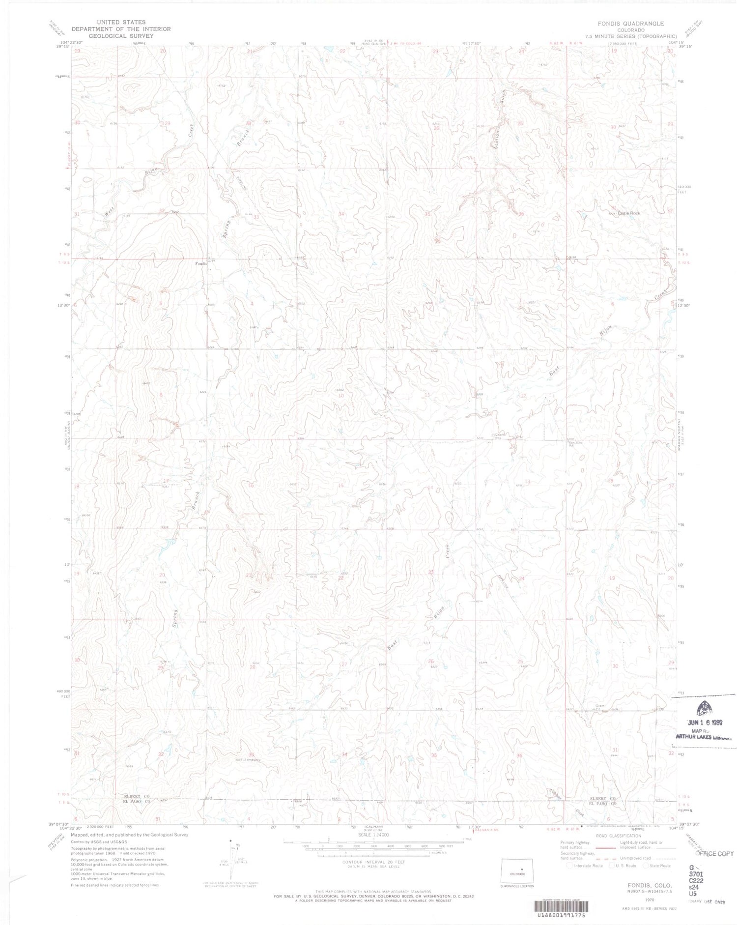 Classic USGS Fondis Colorado 7.5'x7.5' Topo Map Image