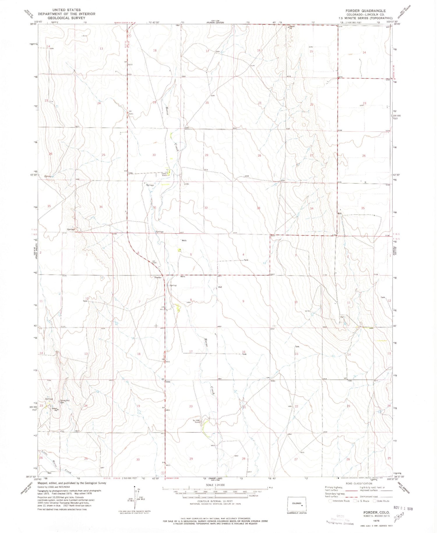 Classic USGS Forder Colorado 7.5'x7.5' Topo Map Image