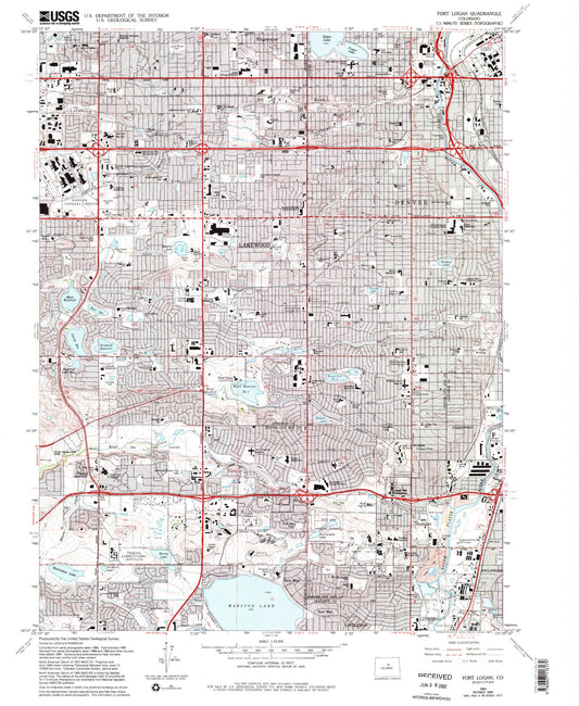 Classic USGS Fort Logan Colorado 7.5'x7.5' Topo Map Image