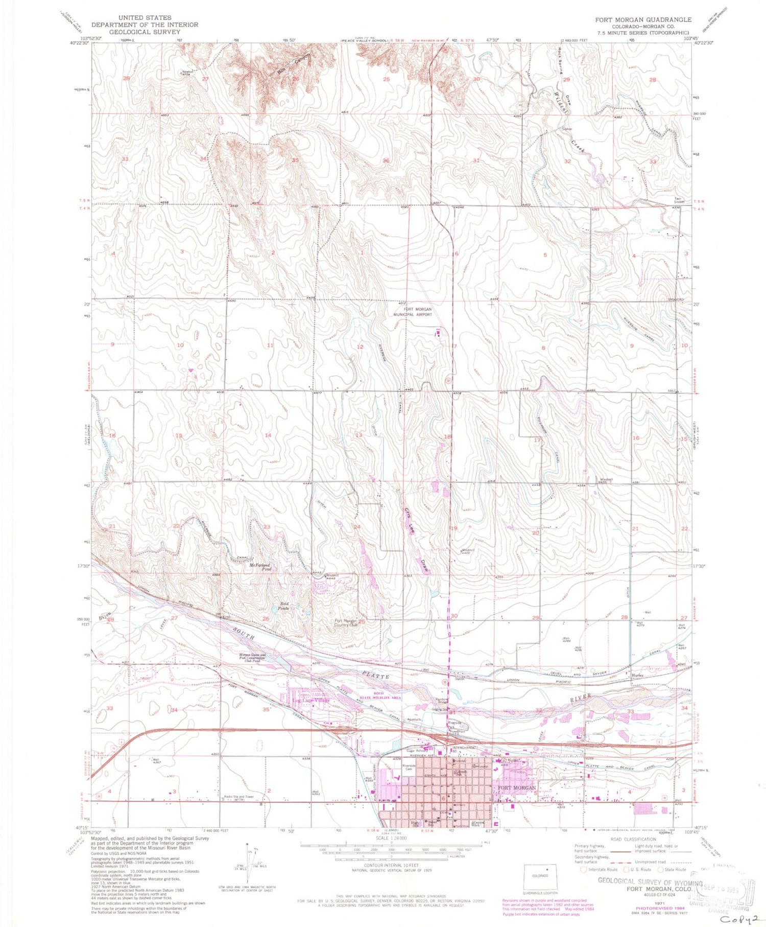 Classic USGS Fort Morgan Colorado 7.5'x7.5' Topo Map Image