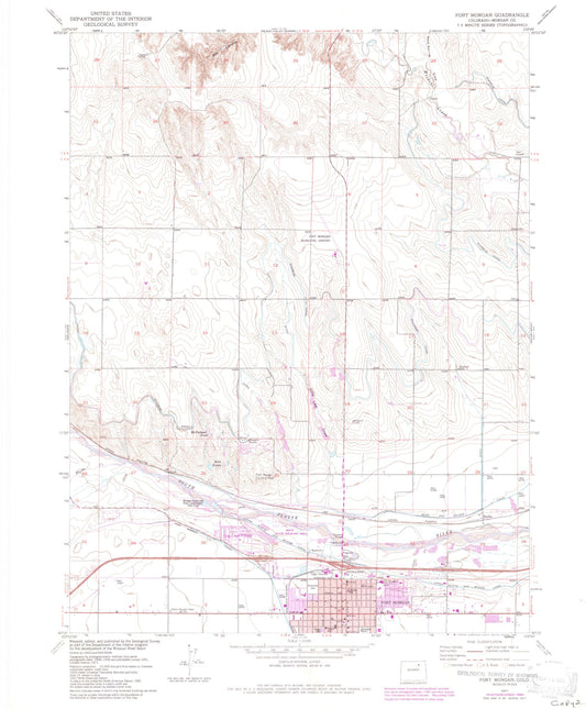 Classic USGS Fort Morgan Colorado 7.5'x7.5' Topo Map Image