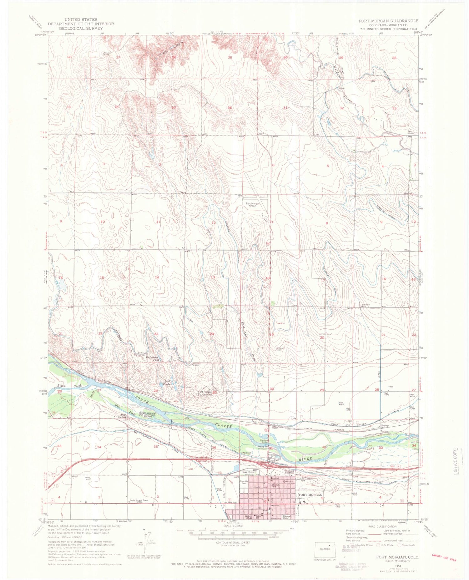 Classic USGS Fort Morgan Colorado 7.5'x7.5' Topo Map Image